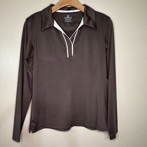 Foursome L Mens Brown Lightweight Athletic Golf Pullover Polo Shirt Top